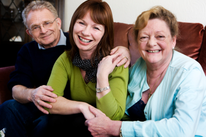 Adult daughter with parents